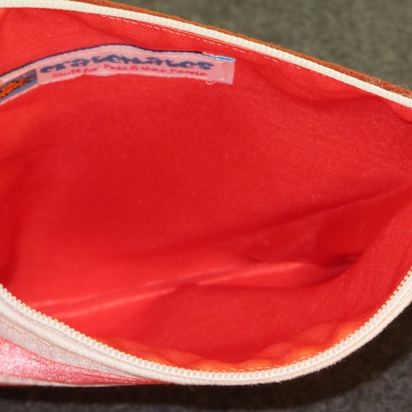 Coral Striped Zippered Pouch Makeup Bag Art Supply Storage Travel Tote - Picture 2 of 5